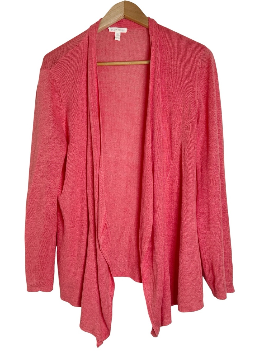 Eileen Fisher Textured Organic Linen Hi-Lo Coral Drape Open-Front cardigan sz XL